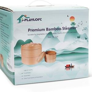 NEW Premium 2-tier Bamboo Steamer with Sauce Bowl